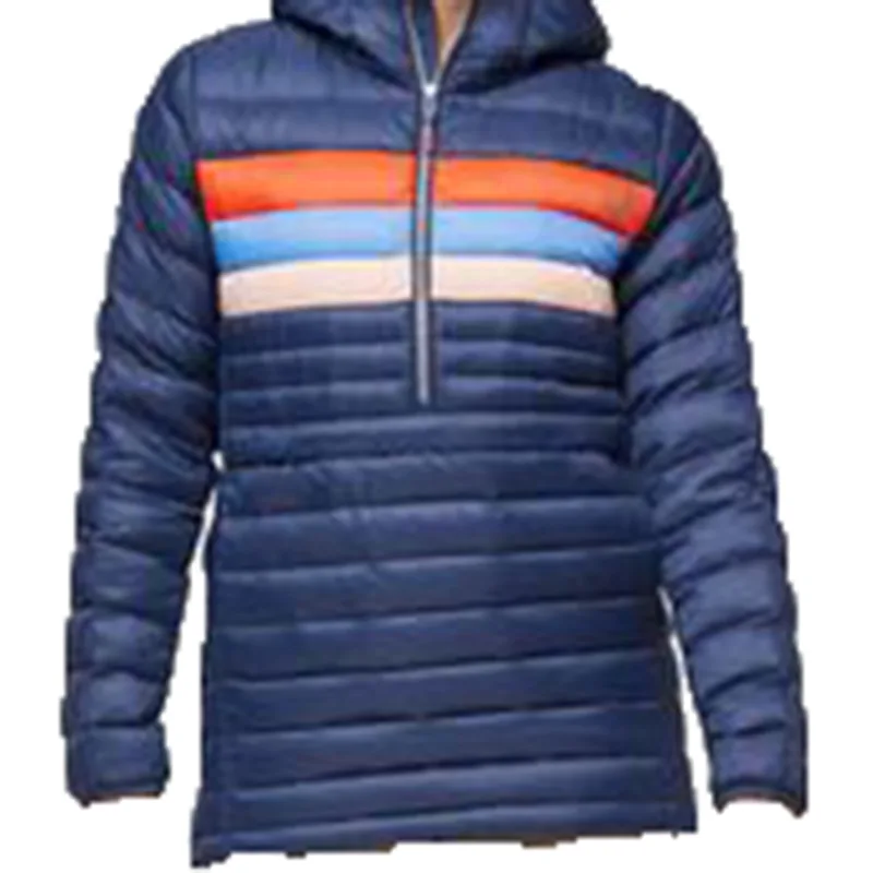 Unisex Hooded Half-Zip Quilted Jacket — Navy — Navy, front view