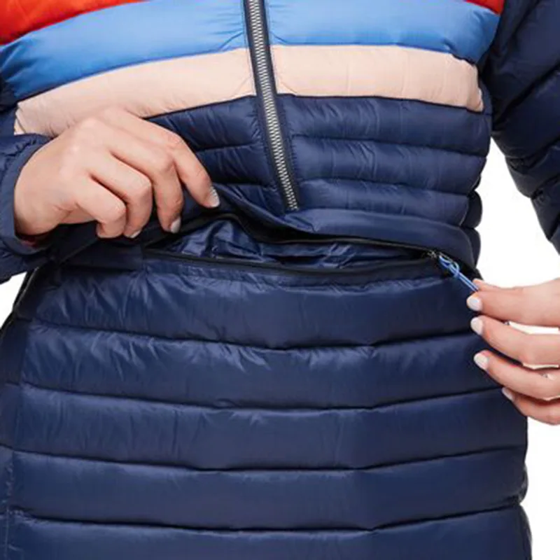 Unisex Hooded Half-Zip Quilted Jacket — Navy — Navy, kangaroo pocket detail