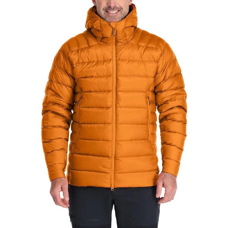 Unisex Hooded Padded Jacket — Orange — Orange, front view on model