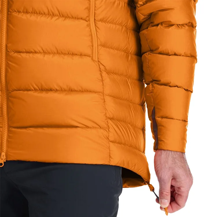 Unisex Hooded Padded Jacket — Orange — Orange, hem drawcord detail