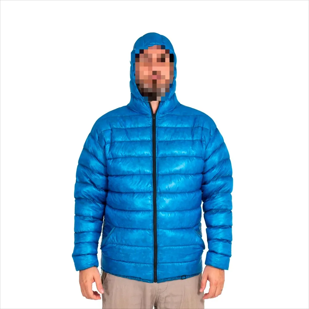 Unisex Hooded Puffer Jacket — 3 Colourways — Bright Blue, front view on male model