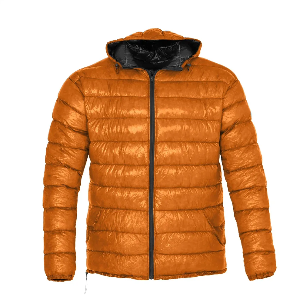 Unisex Hooded Puffer Jacket — 3 Colourways — Orange-Caramel, front view