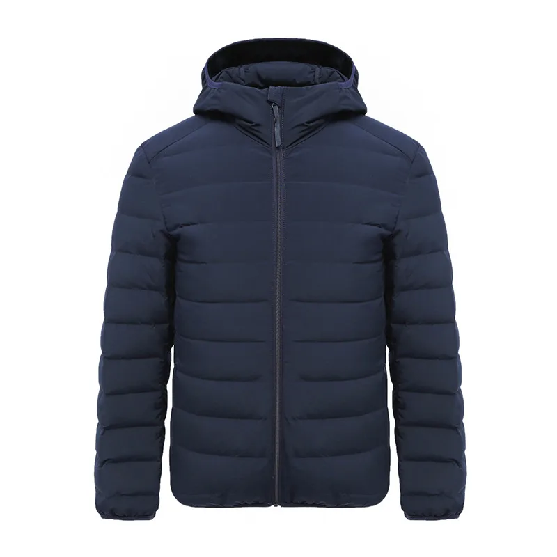 Unisex Hooded Puffer Jacket — 4 Colourways — Dark Blue, front view