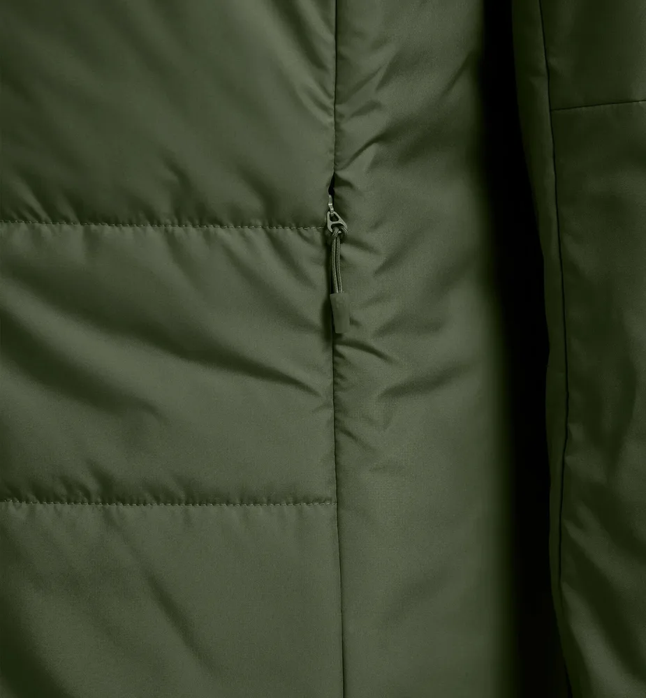 Unisex Hooded Puffer Jacket — Army Green — Army Green, pocket close-up
