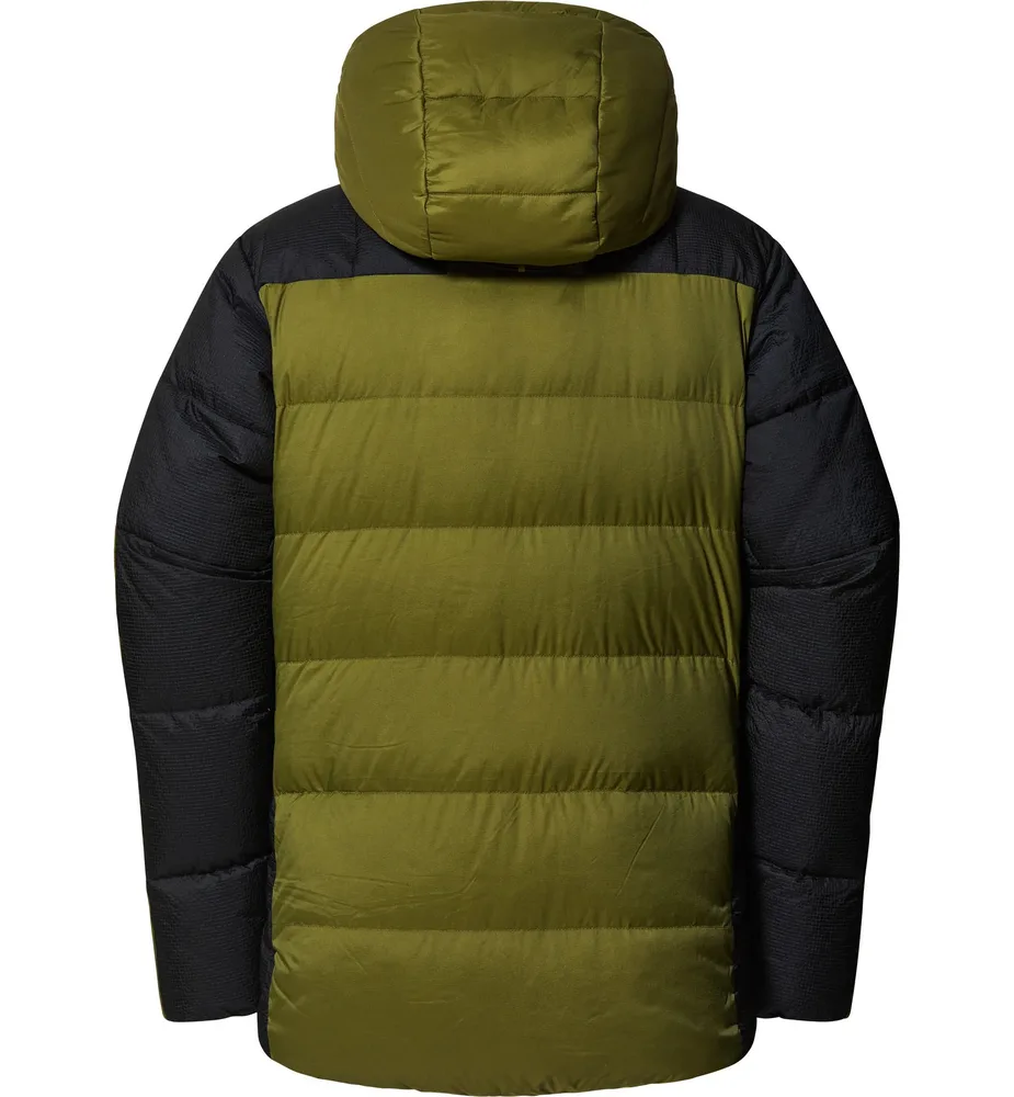 Unisex Hooded Puffer Jacket — Army Green & Black — Army Green & Black, back view