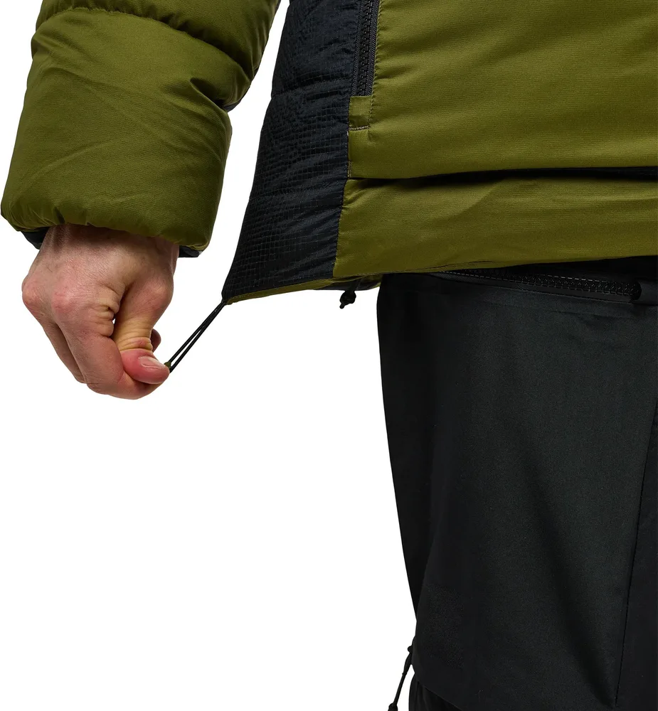 Unisex Hooded Puffer Jacket — Army Green & Black — Army Green & Black, hem drawcord detail