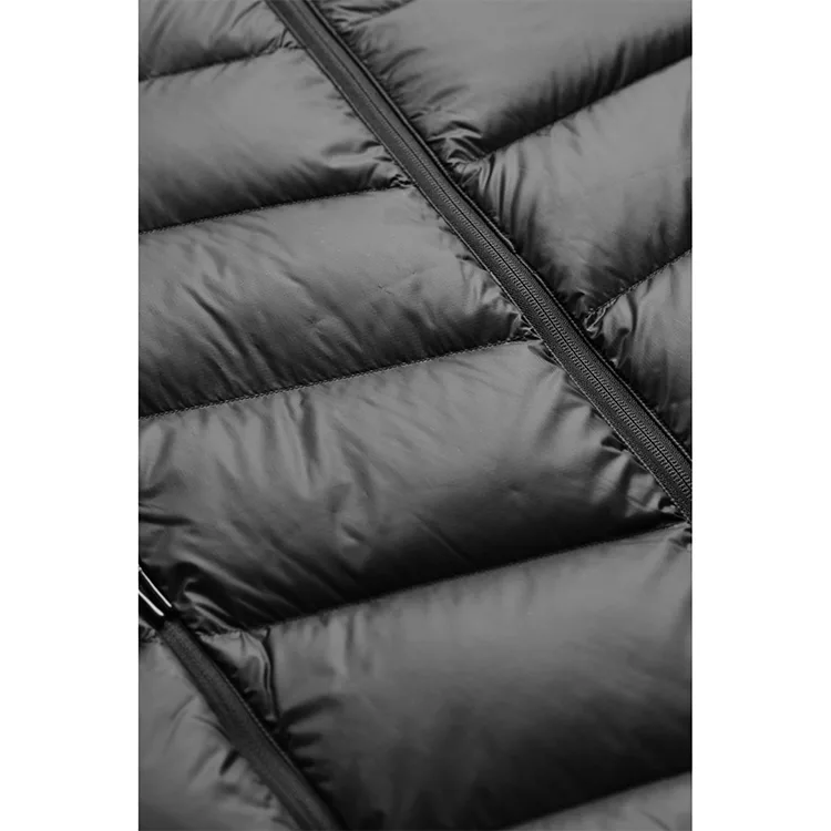 Unisex Hooded Puffer Jacket — Black — Black, baffle and zip detail