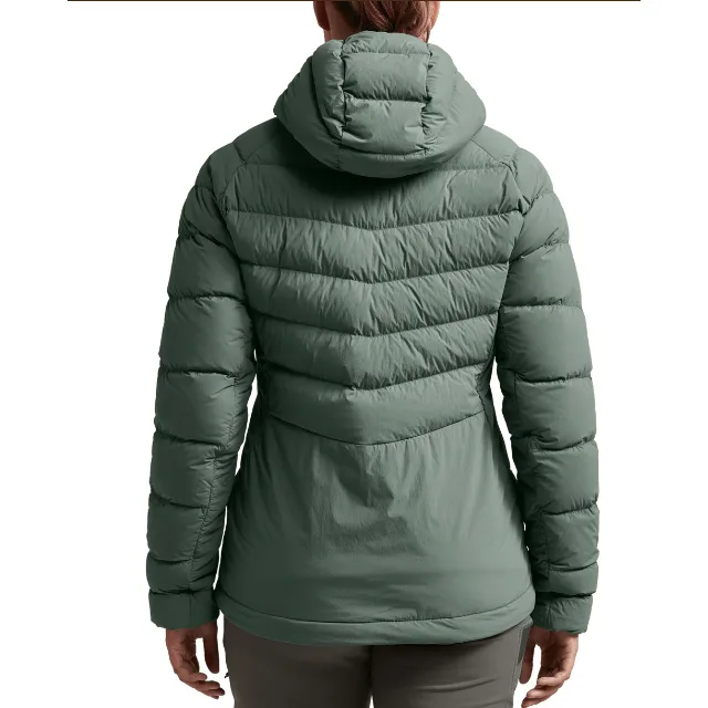 Unisex Hooded Puffer Jacket — Sage — Sage, back view, worn