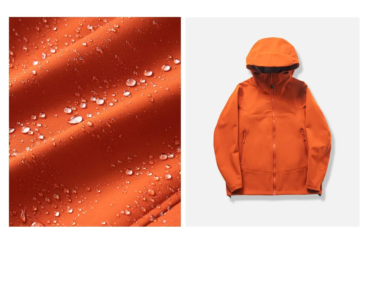 Unisex Hooded Softshell Jacket — Orange, fabric & jacket