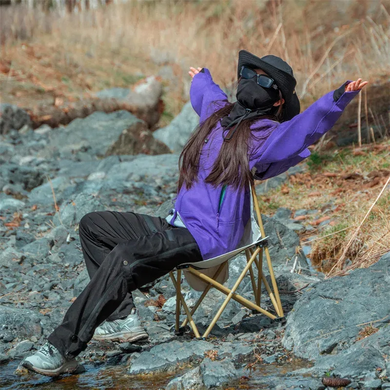 Unisex Hooded Softshell Jacket — Purple, worn outdoors
