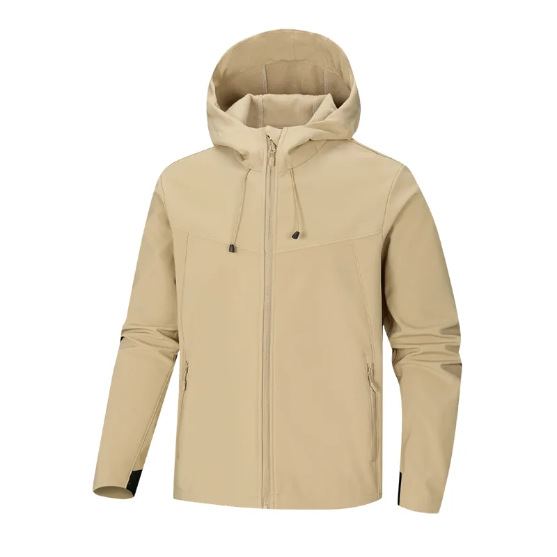 Unisex Hooded Softshell Jacket — 4 Colourways — Beige, front view