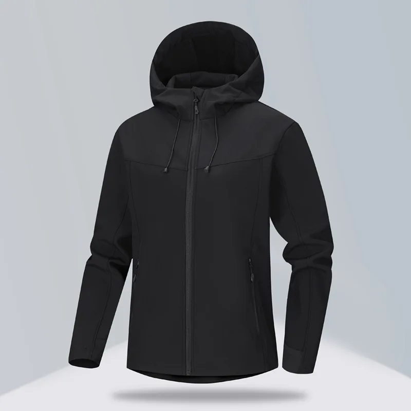 Unisex Hooded Softshell Jacket — 4 Colourways — Black, front view