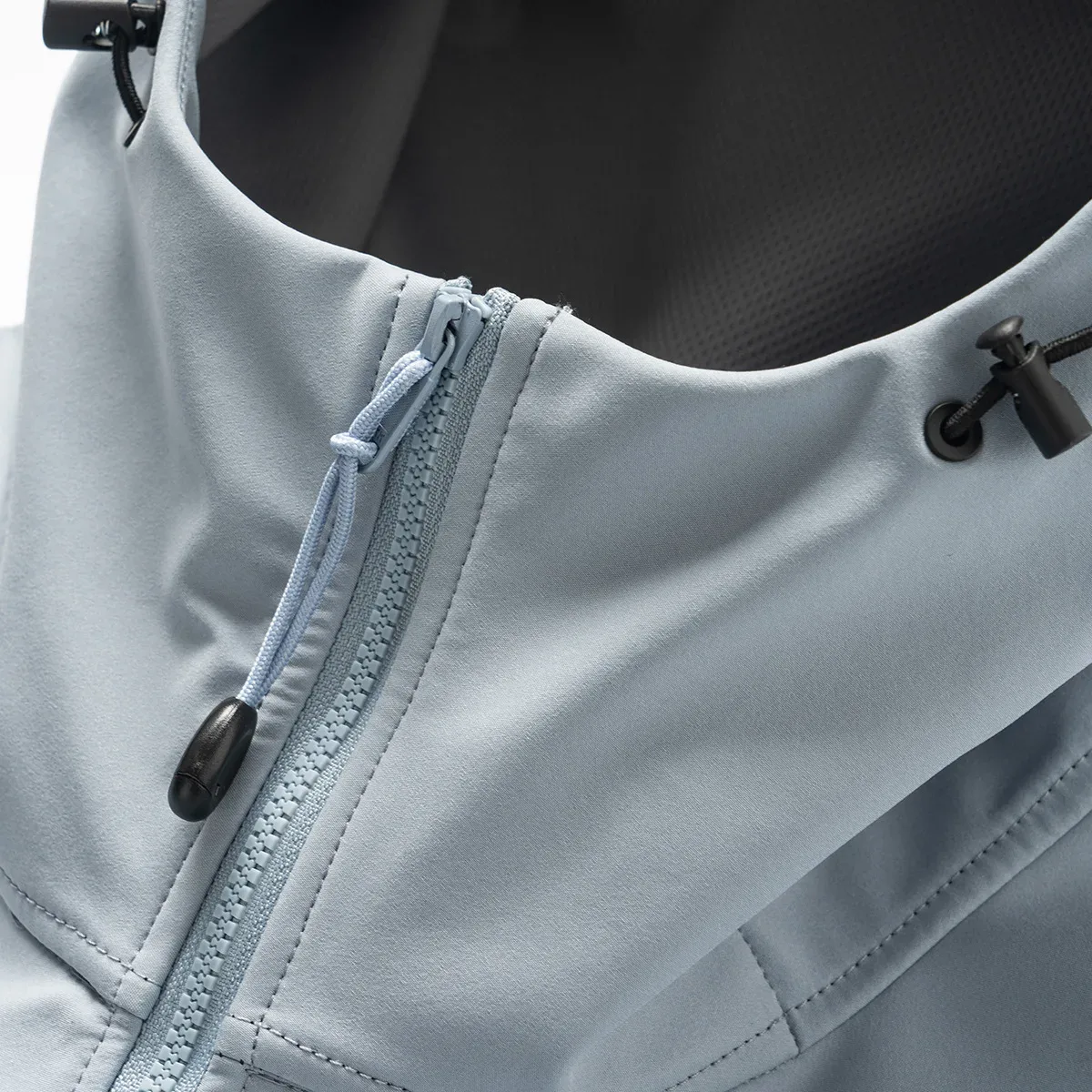 Unisex Hooded Softshell Jacket — Blue, zip detail