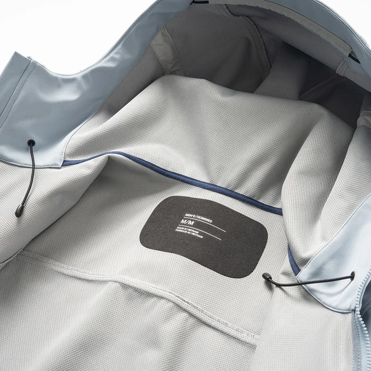 Unisex Hooded Softshell Jacket — Blue, mesh lining detail