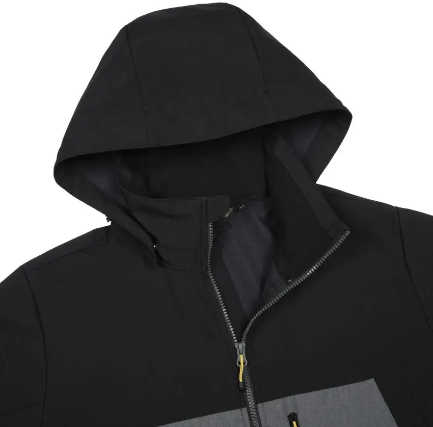 Unisex Hooded Softshell Jacket — Charcoal & Black — Charcoal & Black, hood close-up