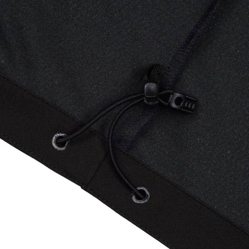 Unisex Hooded Softshell Jacket — Charcoal & Black — Charcoal & Black, drawstring close-up