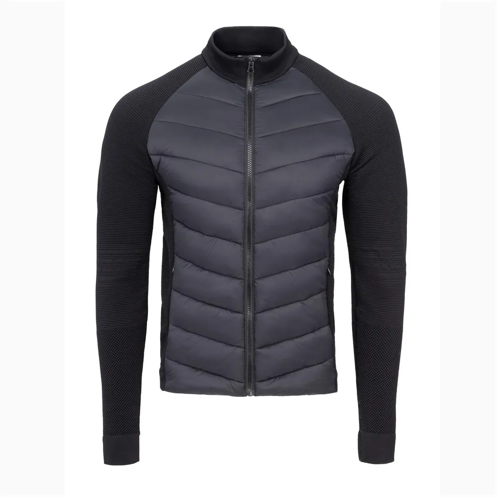 Unisex Hybrid Jacket — Charcoal with Knit Sleeves — Charcoal & Black Knit, front view