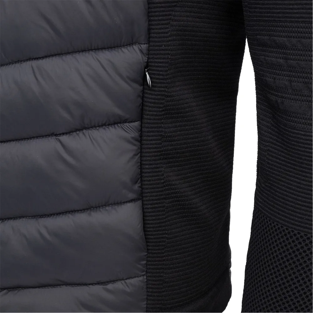 Unisex Hybrid Jacket — Charcoal with Knit Sleeves — Charcoal & Black Knit, pocket and knit detail