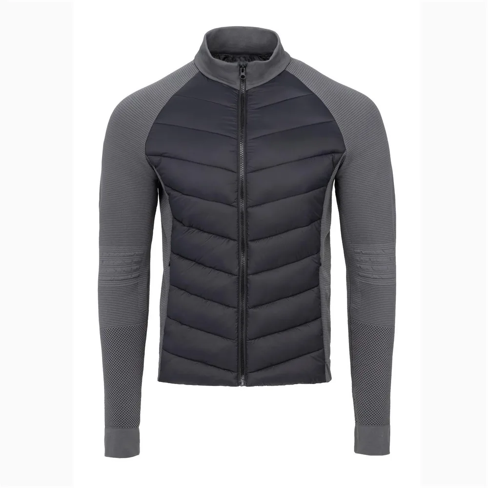 Unisex Hybrid Jacket — Charcoal with Knit Sleeves — Charcoal & Grey Knit, front view