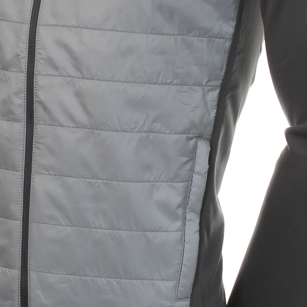 Unisex Hybrid Quilted Jacket — Grey & Charcoal — Grey & Charcoal, front close-up