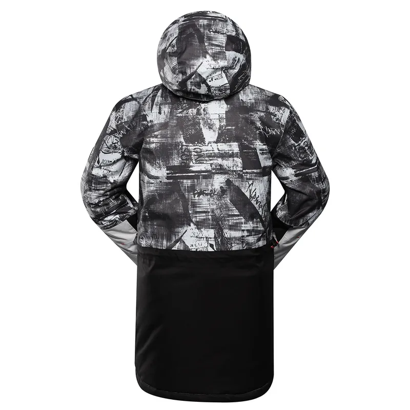 Unisex Insulated Anorak Ski Jacket — 2 Colourways — Black & White Ink Print, back view