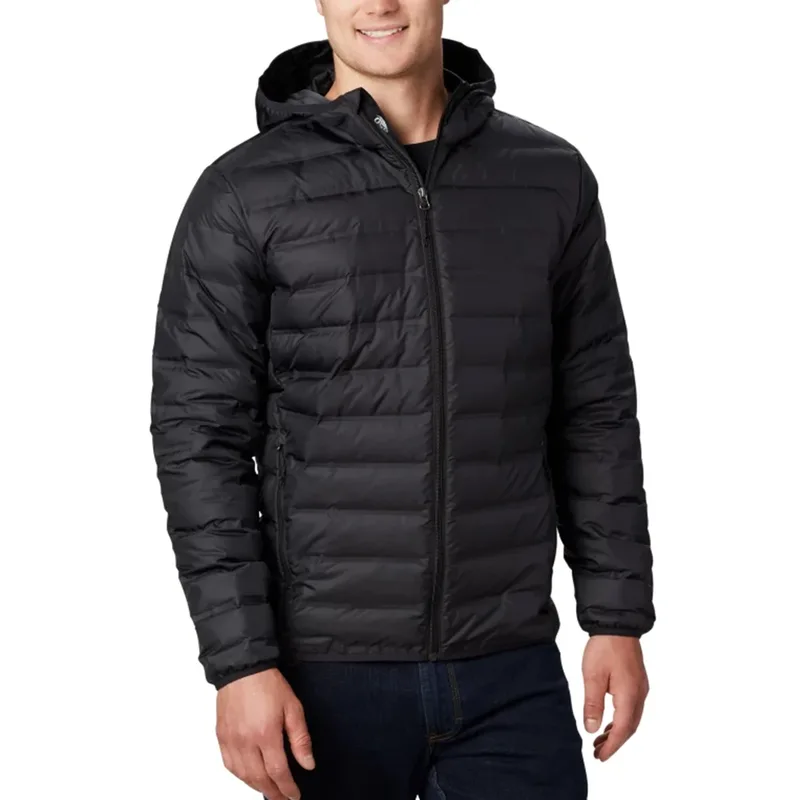 Unisex Lightweight Duck Down Jacket — Black, worn front view