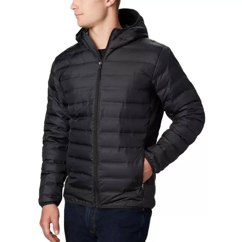 Unisex Lightweight Duck Down Jacket — Black, worn side view