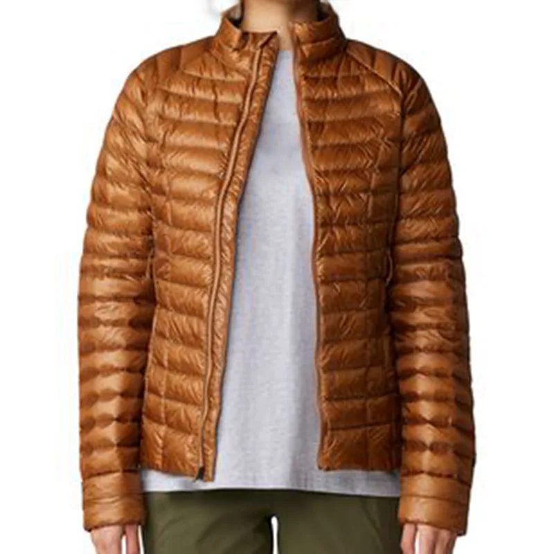 Unisex Lightweight Quilted Jacket — Brown — Brown, front view, worn open
