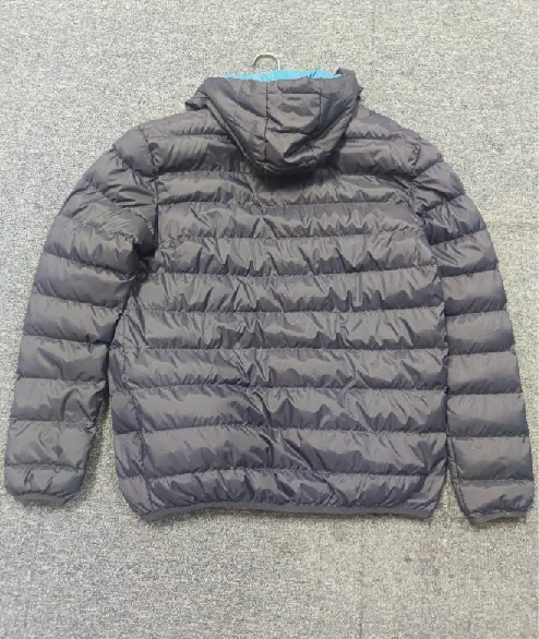 Unisex Lightweight Quilted Jacket — Navy & Grey — Grey, back view, laid flat