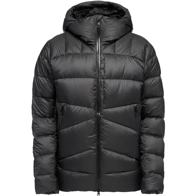 Unisex Long Hooded Quilted Parka — Black — Black, front view