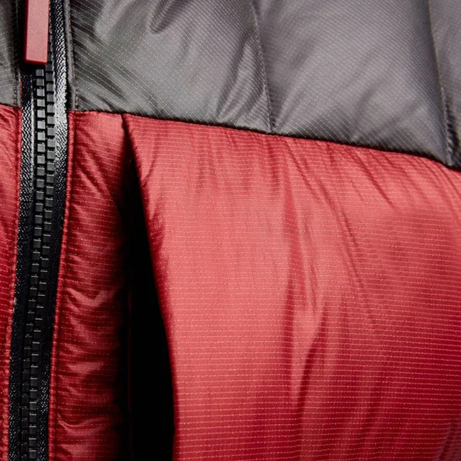 Unisex Long Hooded Quilted Parka — Black — Black, red lining detail