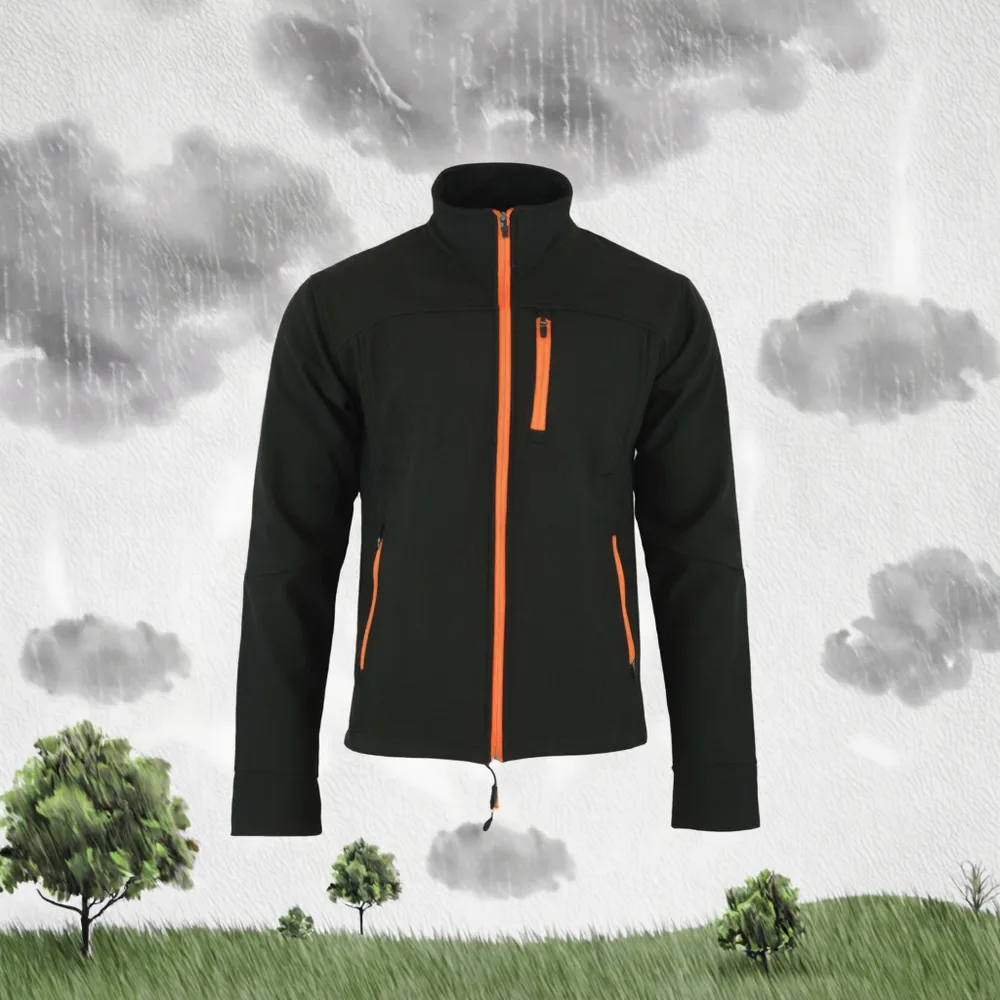 Unisex Longline Softshell Jacket — Black — Black, front view on a scenic backdrop