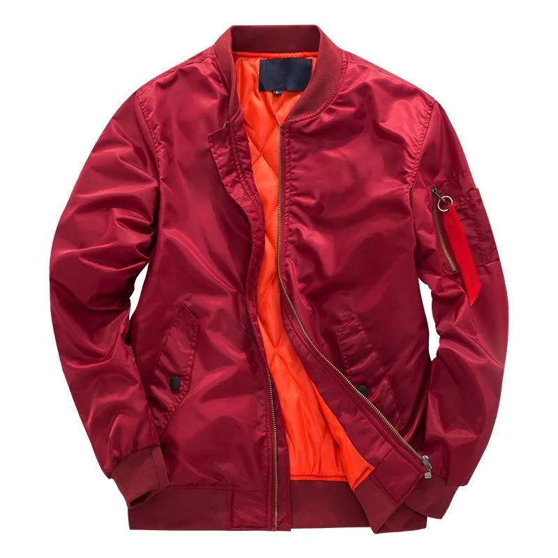Unisex MA-1 Bomber Jacket — 5 Colourways — Red, front view, open
