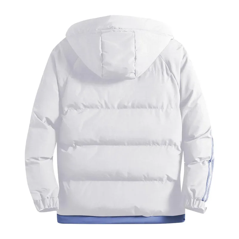 Unisex Multicolour Puffer Jacket — 5 Colourways — White & Blue, back view