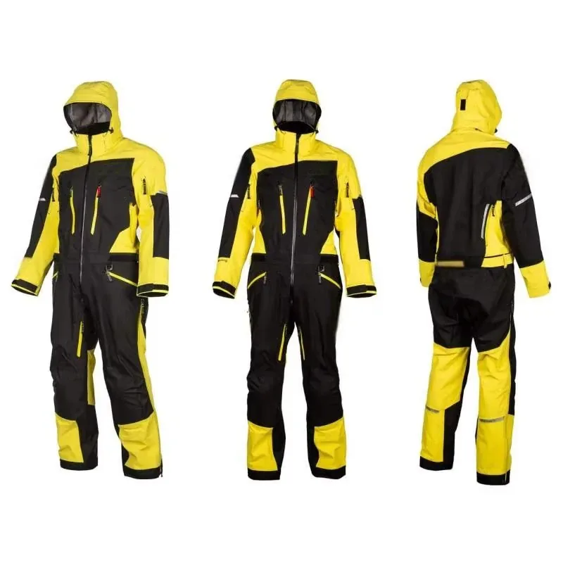 Unisex One-Piece Coverall Suit — Yellow & Black — Yellow & Black, front and back views