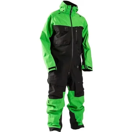 Unisex One-Piece Ski Suit — 4 Colourways — Bright Green / Black, front view