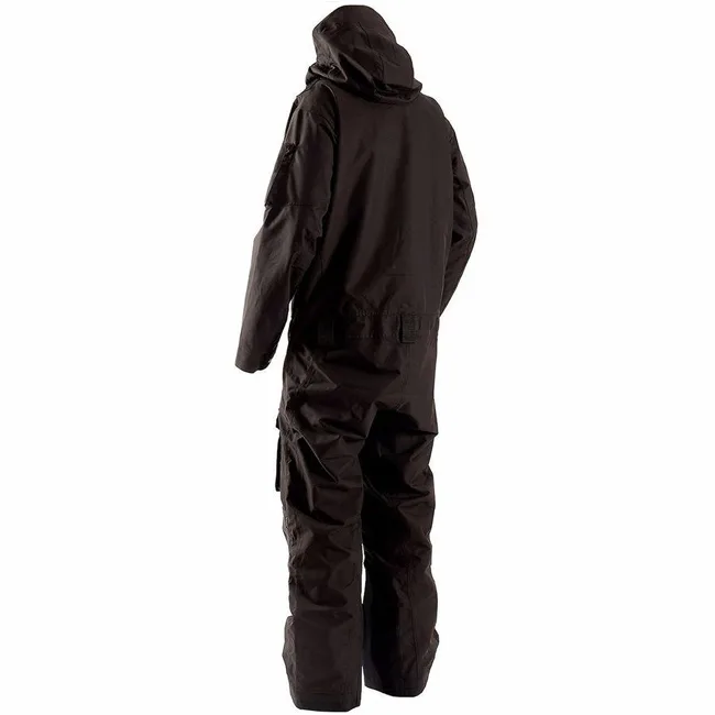 Unisex One-Piece Ski Suit — Black — Black, hooded back view
