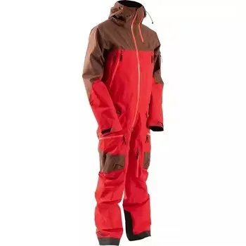 Unisex One-Piece Ski Suit — Colour-Block — 3 Colourways — Red & Brown, worn front view