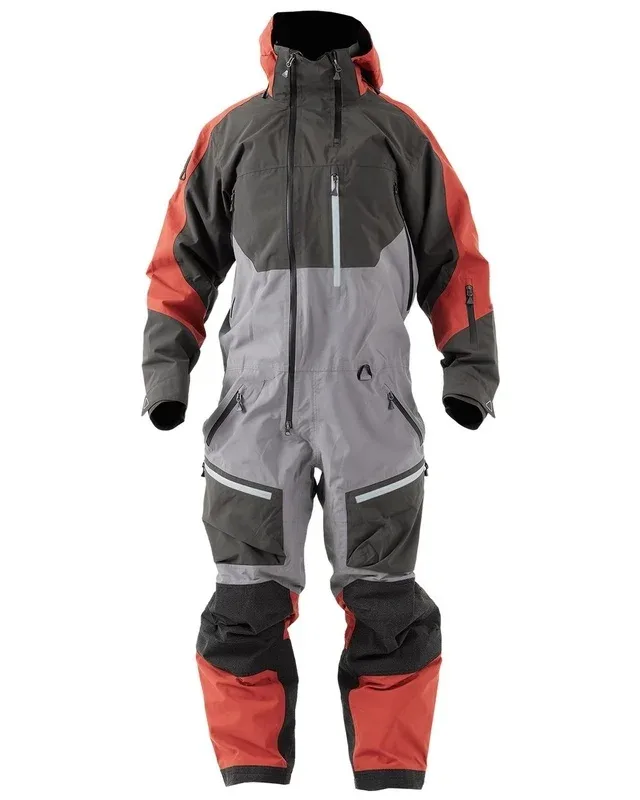 Unisex One-Piece Ski Suit — Grey & Red — 1 Colourway