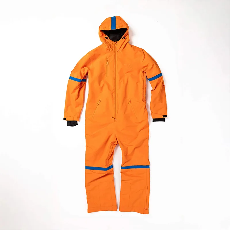 Unisex One-Piece Ski Suit — Orange — Orange, flat front view