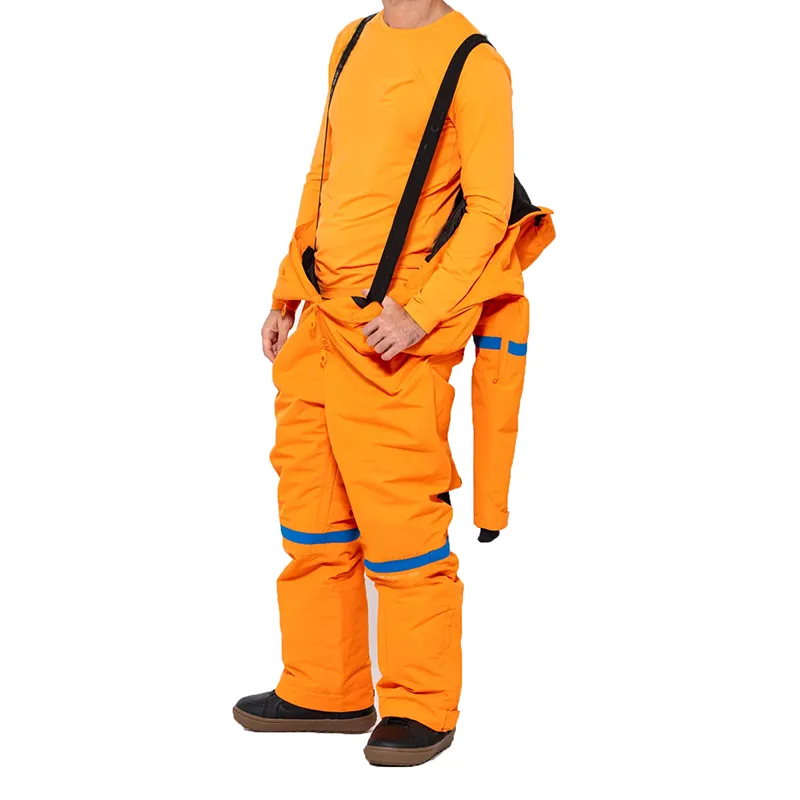 Unisex One-Piece Ski Suit — Orange — Orange, drop-seat suspender view