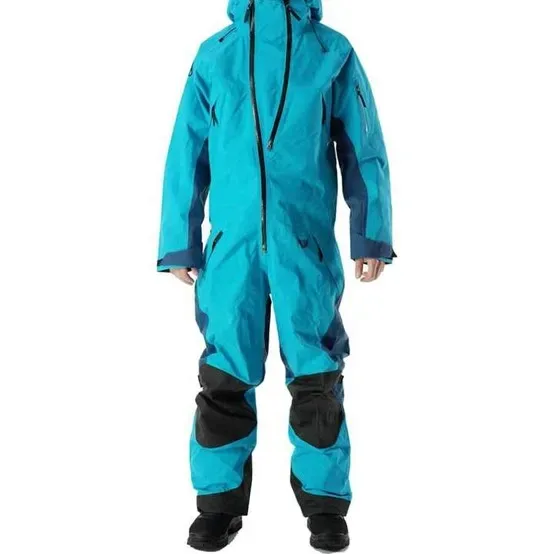 Unisex One-Piece Ski Suit — Teal — Teal, worn front view