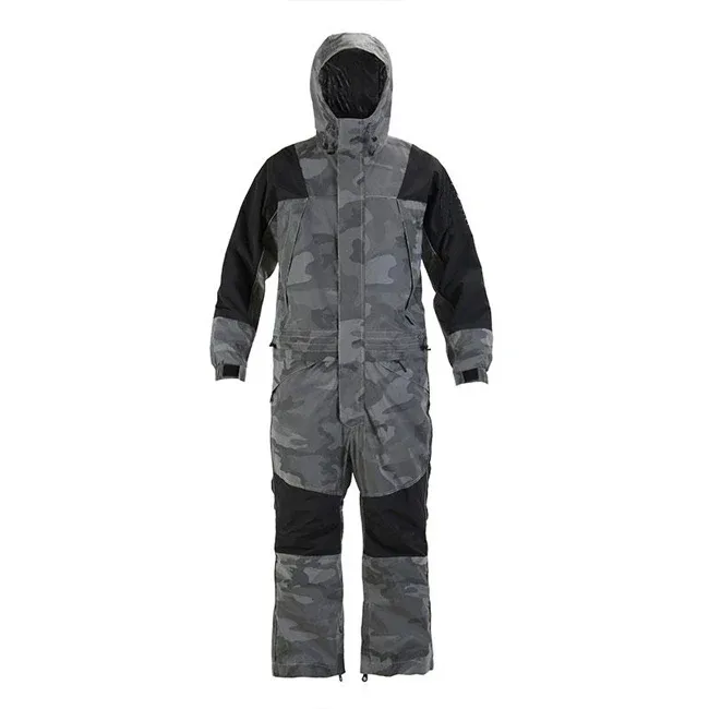 Unisex One-Piece Snow Suit — 3 Colourways — Grey Camo, front view