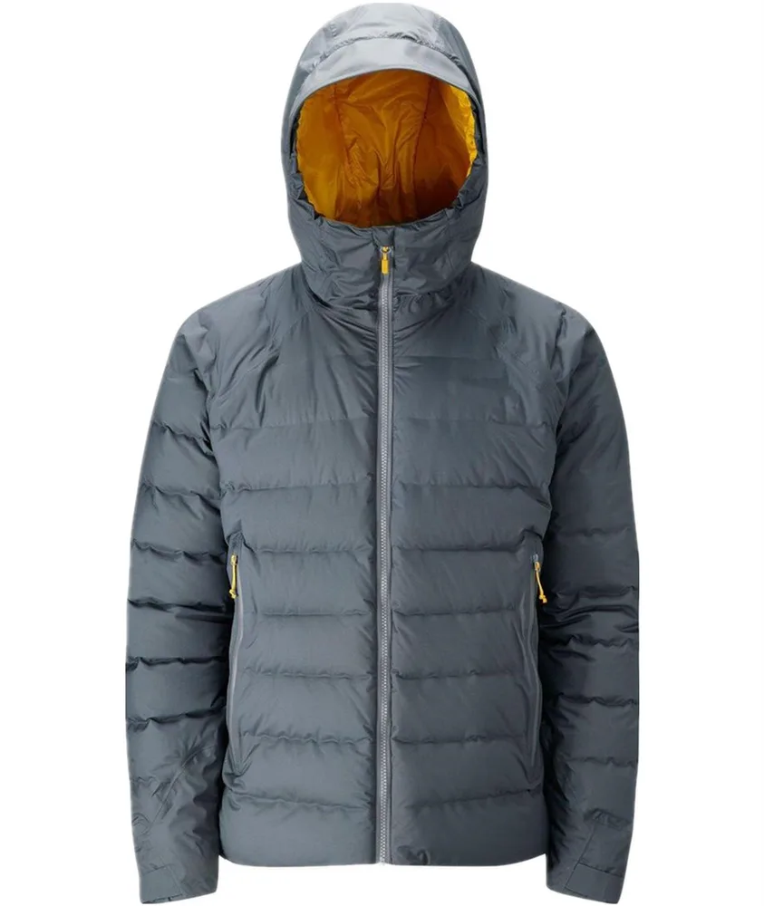 Unisex Packable Puffer Jacket — Grey — Grey, front view, hood up