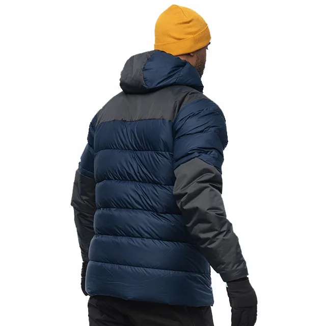 Unisex Padded Jacket — Dark Blue & Charcoal — Dark Blue & Charcoal, back view, worn