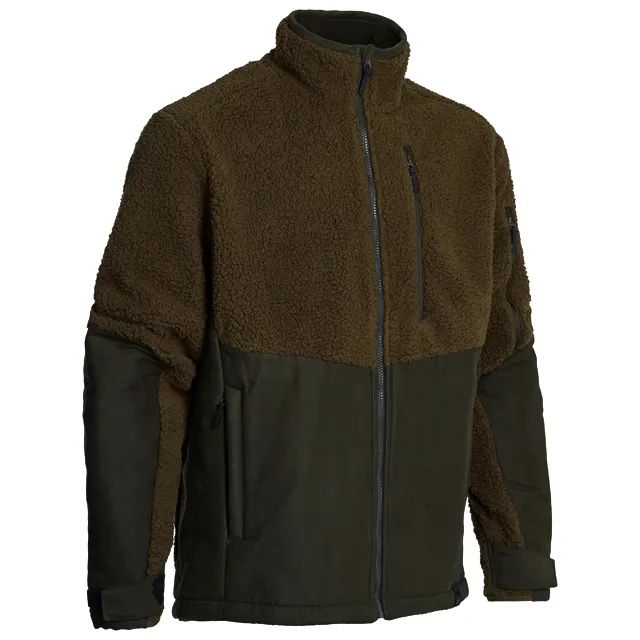 Unisex Panelled Fleece Jacket — Brown & Olive — Brown & Olive, front view
