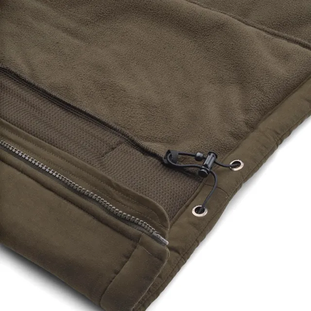 Unisex Panelled Fleece Jacket — Brown & Olive — Brown & Olive, hem drawcord detail