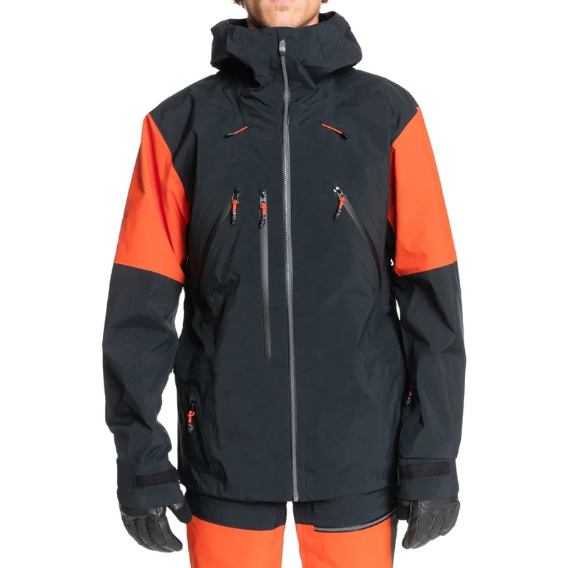Unisex Panelled Shell Ski Jacket — Black & Orange