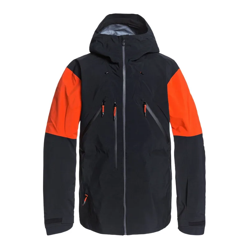 Unisex Panelled Shell Ski Jacket — Black & Orange — Black & Orange, front view