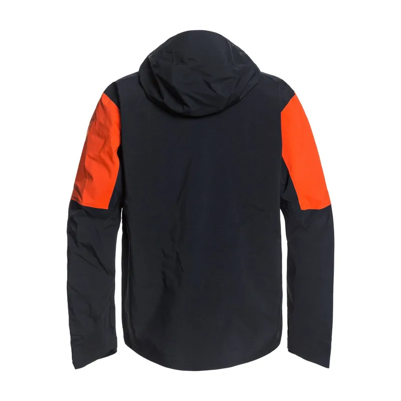 Unisex Panelled Shell Ski Jacket — Black & Orange — Black & Orange, back view